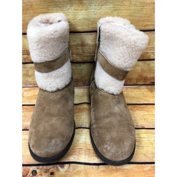 UGG Blayre 1006039 Tan Suede Shearling Cuff Buckle Boots Womens 7.5 (h8v) - Picture 2 of 10